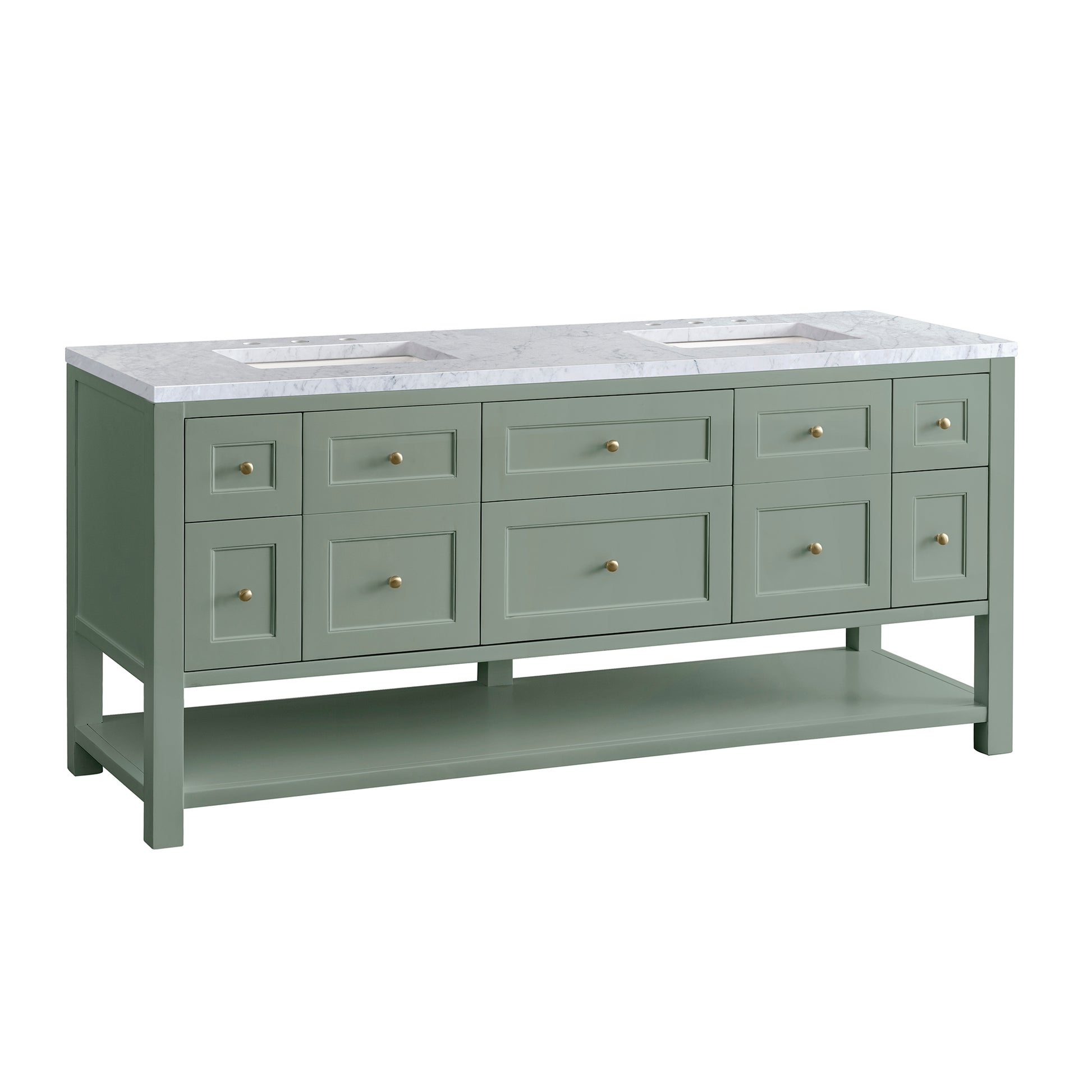 Renovate for Less Atlanta Breckenridge 72" Double Vanity, Smokey Celadon w/ 3 CM Carrara Marble Top