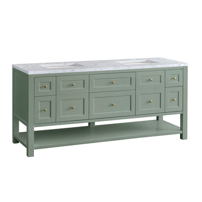 Renovate for Less Atlanta Breckenridge 72" Double Vanity, Smokey Celadon w/ 3 CM Carrara Marble Top