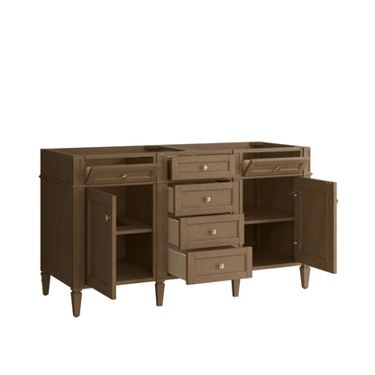 Renovate for Less Atlanta Brittany 60" Double Vanity, Pecan w/ 3 CM Ethereal Noctis Silestone Top