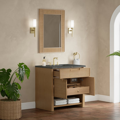 Renovate for Less Atlanta Solene 36" Single Vanity, Seaside Oak, w/ 3 CM Parisien Bleu Quartz Top