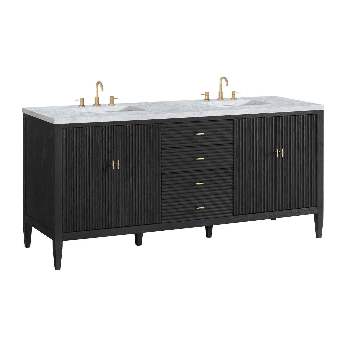 Renovate for Less Atlanta Myrrin 72" Double Vanity, Carbon Oak w/ 3 CM Carrara White Marble Top