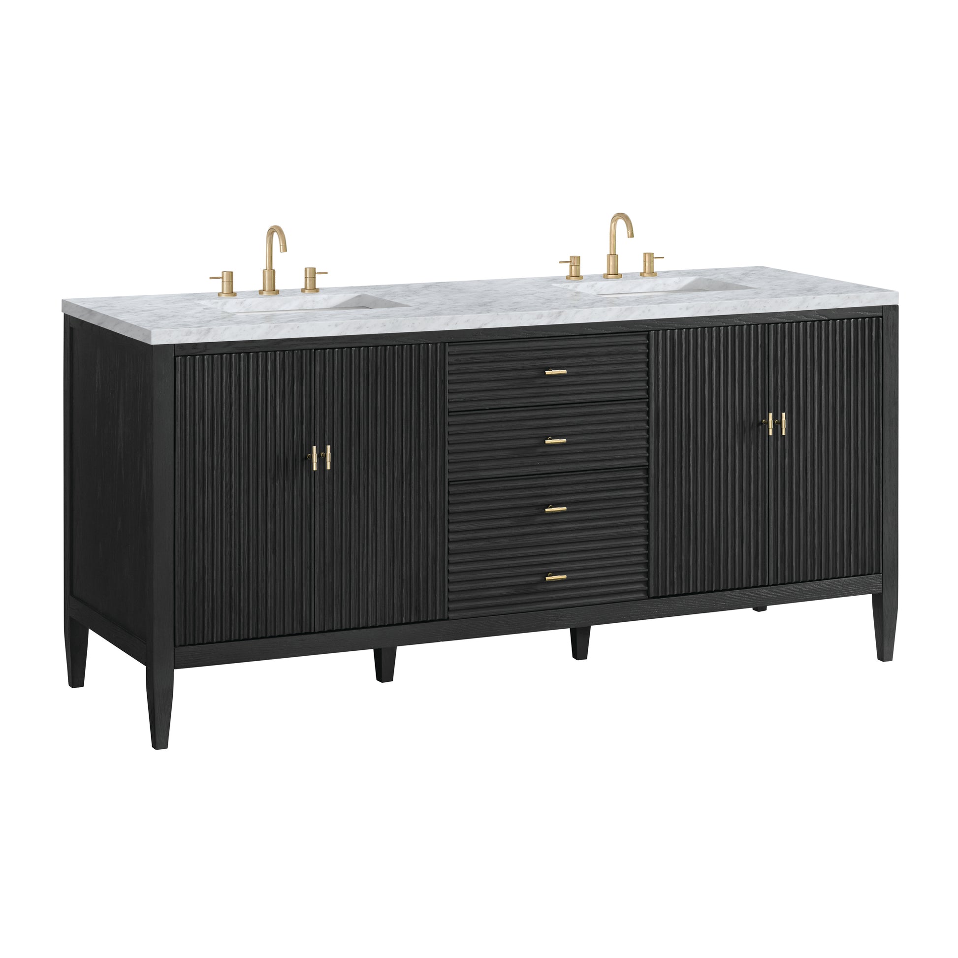 Renovate for Less Atlanta Myrrin 72" Double Vanity, Carbon Oak w/ 3 CM Carrara White Marble Top