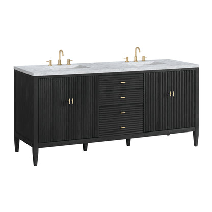 Renovate for Less Atlanta Myrrin 72" Double Vanity, Carbon Oak w/ 3 CM Carrara White Marble Top