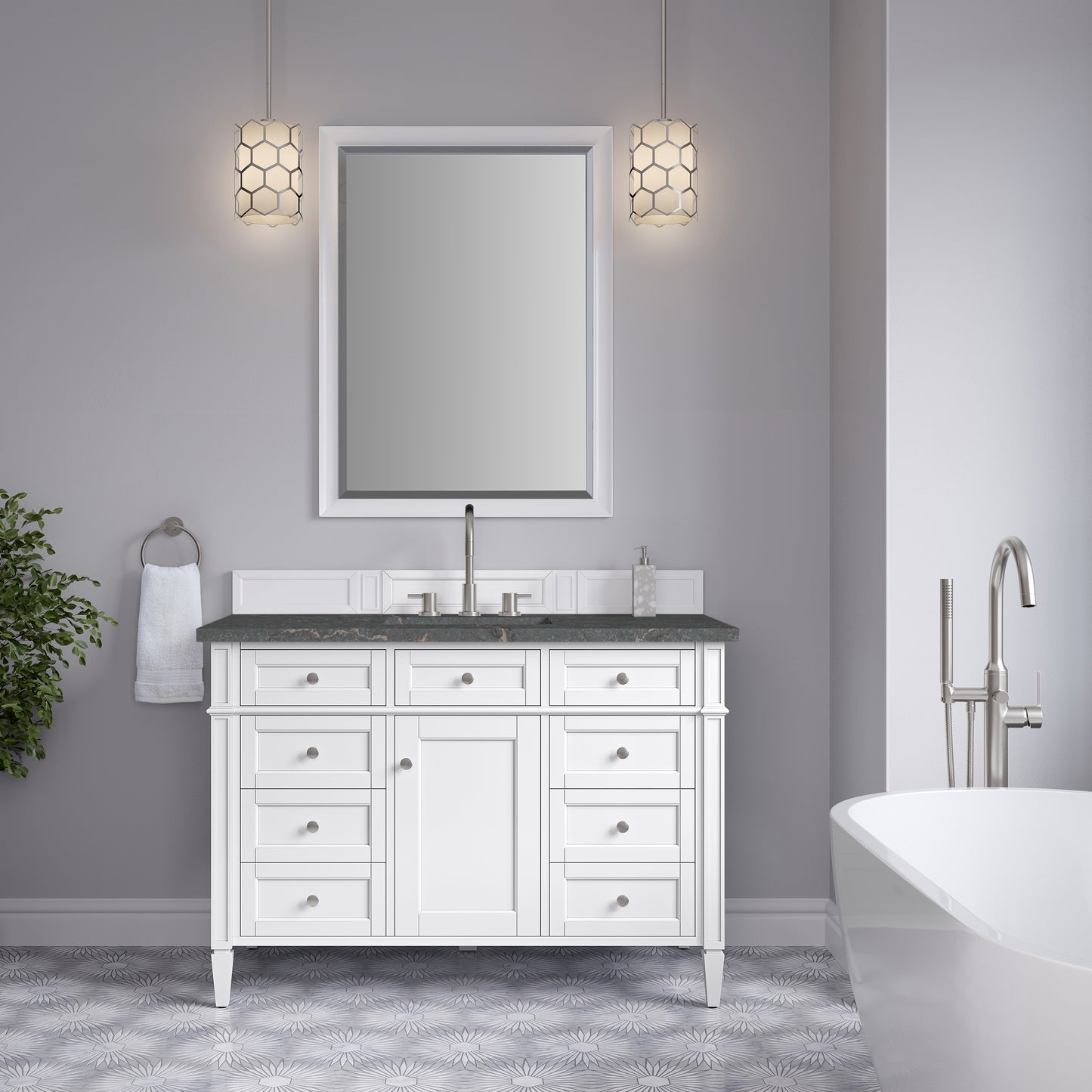 Renovate for Less Atlanta Brittany 48" Single Vanity, Bright White w/ 3 CM Parisien Bleu Silestone Top