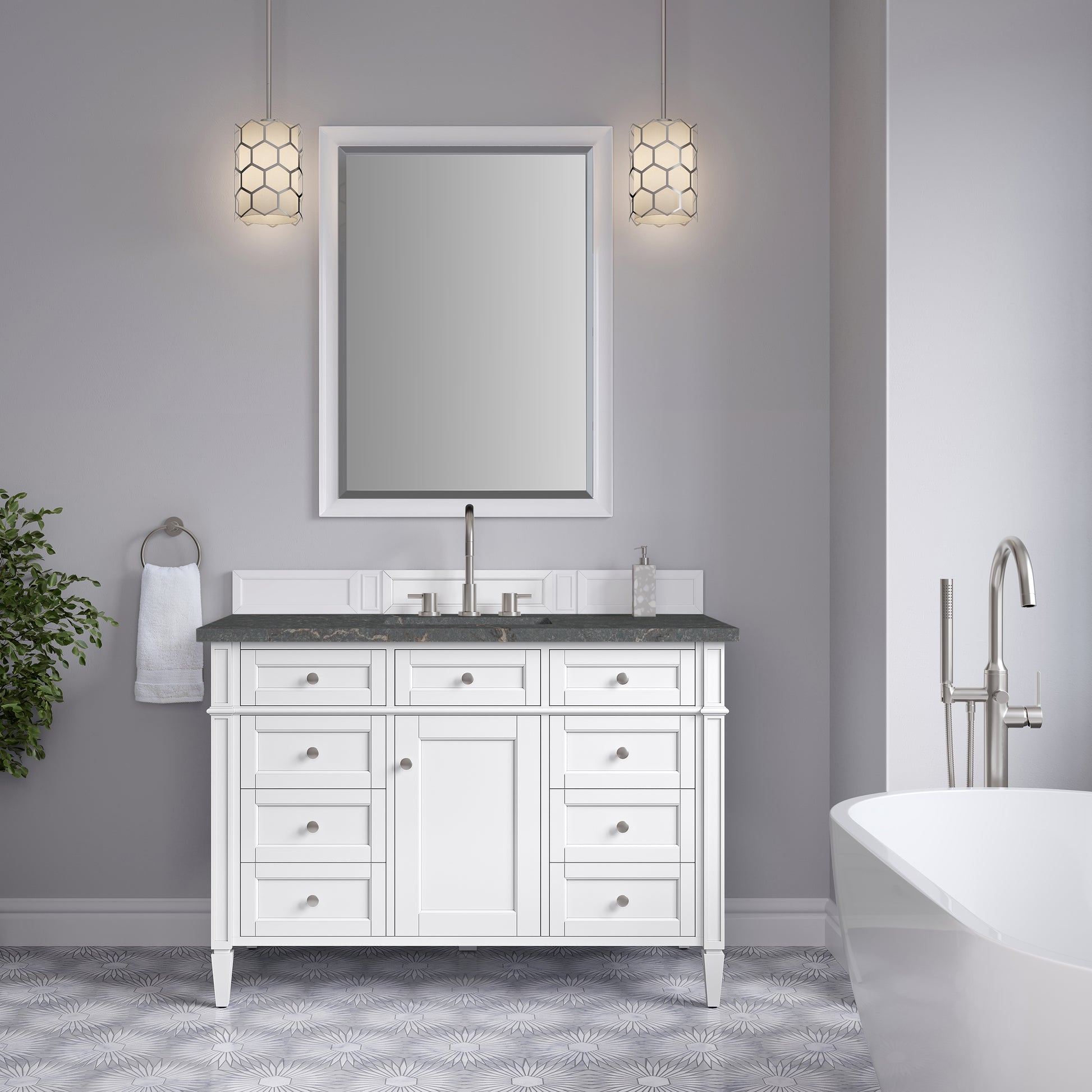 Renovate for Less Atlanta Brittany 48" Single Vanity, Bright White w/ 3 CM Parisien Bleu Silestone Top