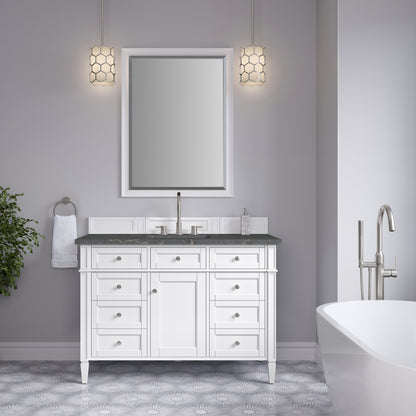 Renovate for Less Atlanta Brittany 48" Single Vanity, Bright White w/ 3 CM Parisien Bleu Silestone Top