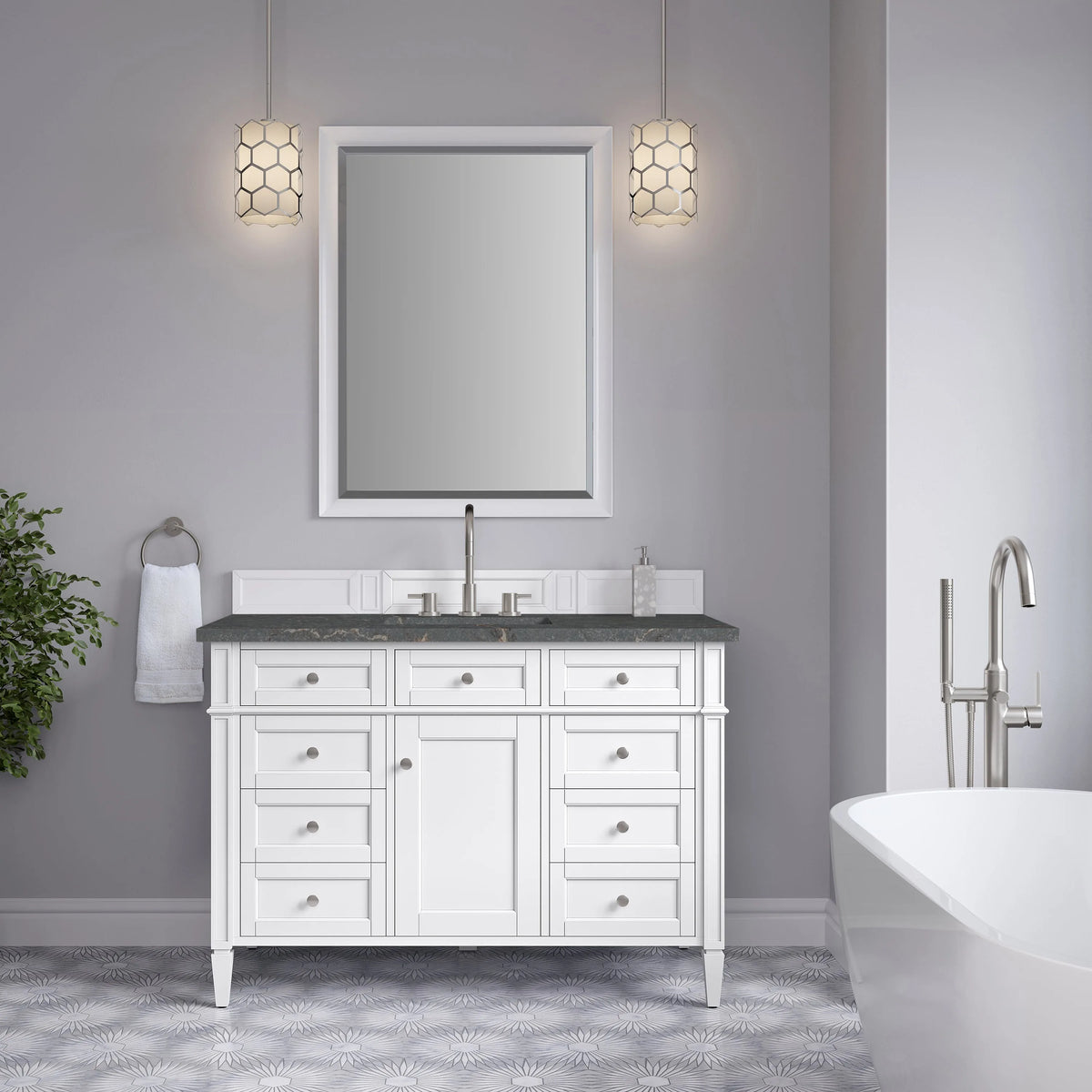 Brittany 48" Single Vanity, Bright White w/ 3 CM Parisien Bleu Silestone Top