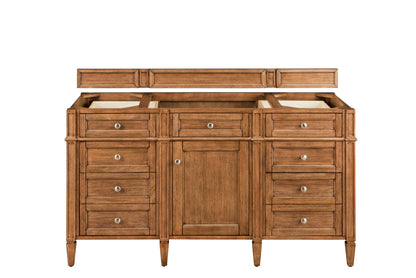 Renovate for Less Atlanta Brittany 60" Single Vanity, Saddle Brown w/ 3 CM Eternal Jasmine Pearl Silestone Top w/FreePower Wireless Charger