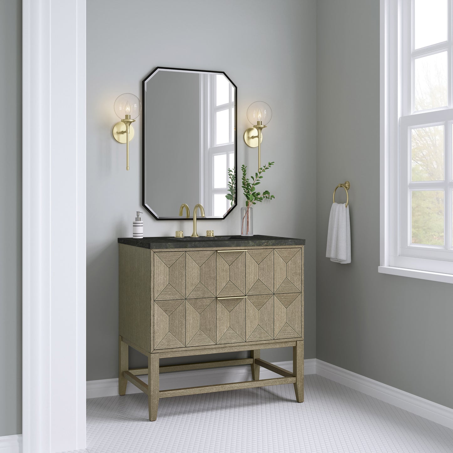 Renovate for Less Atlanta Emmeline 36" Single Vanity, Pebble Oak, w/ 3 CM Phantome Eclos Top