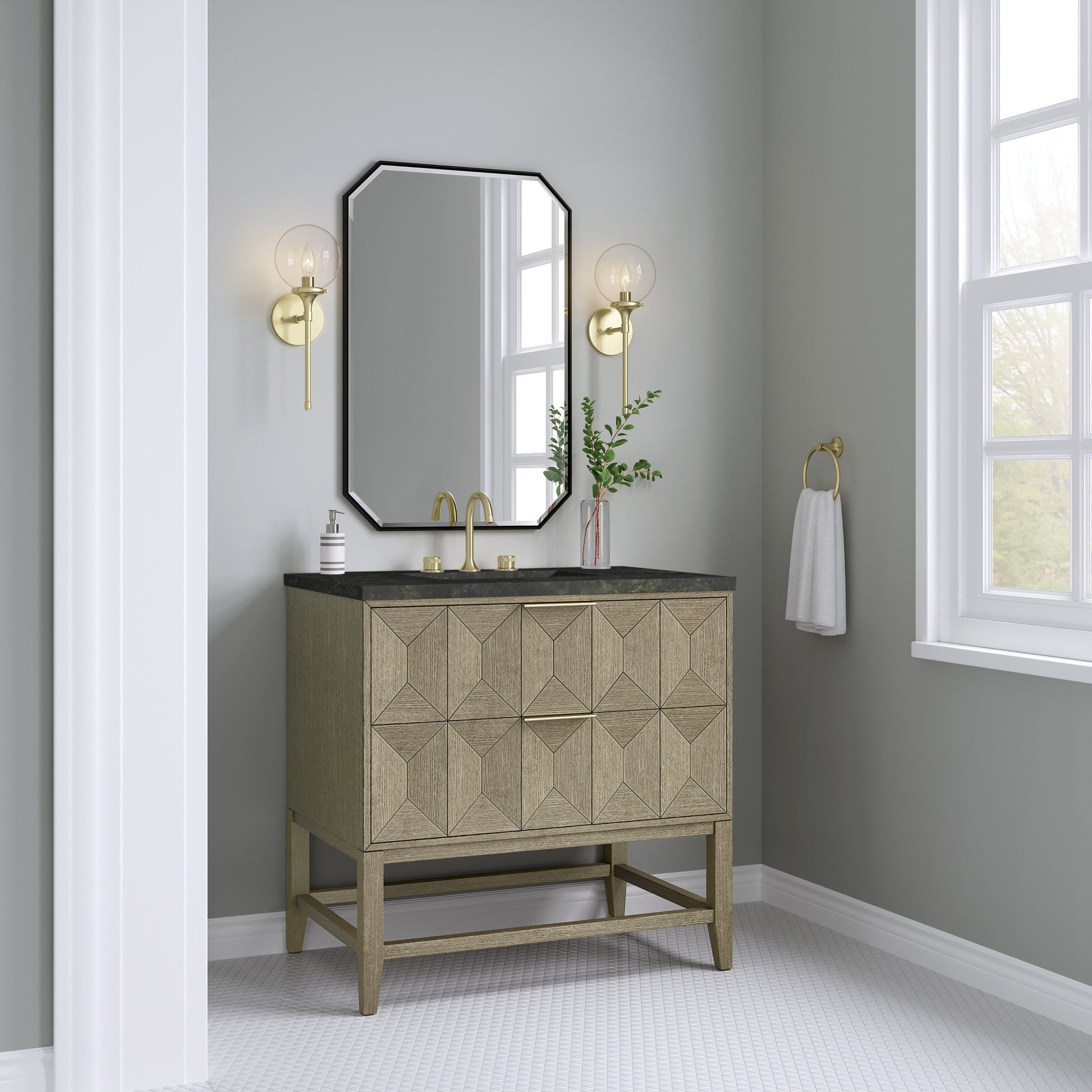Renovate for Less Atlanta Emmeline 36" Single Vanity, Pebble Oak, w/ 3 CM Phantome Eclos Top
