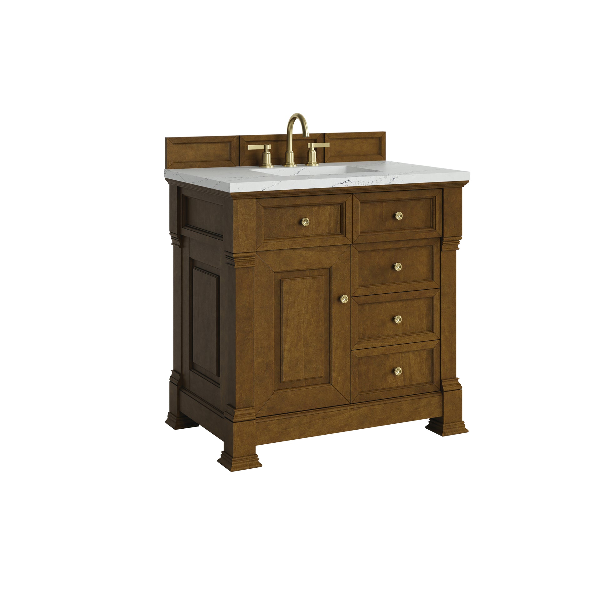 Renovate for Less Atlanta Brookfield 36" Single Vanity, Honey Oak w/ 3 CM Ethereal Noctis Silestone Top