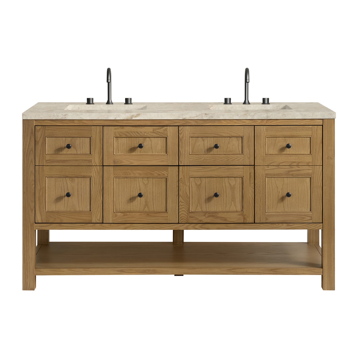 Renovate for Less Atlanta Breckenridge 60" Double Vanity, Light Natural Oak, w/ 3 CM Tajnar Eclos Top w/FreePower Wireless Charger