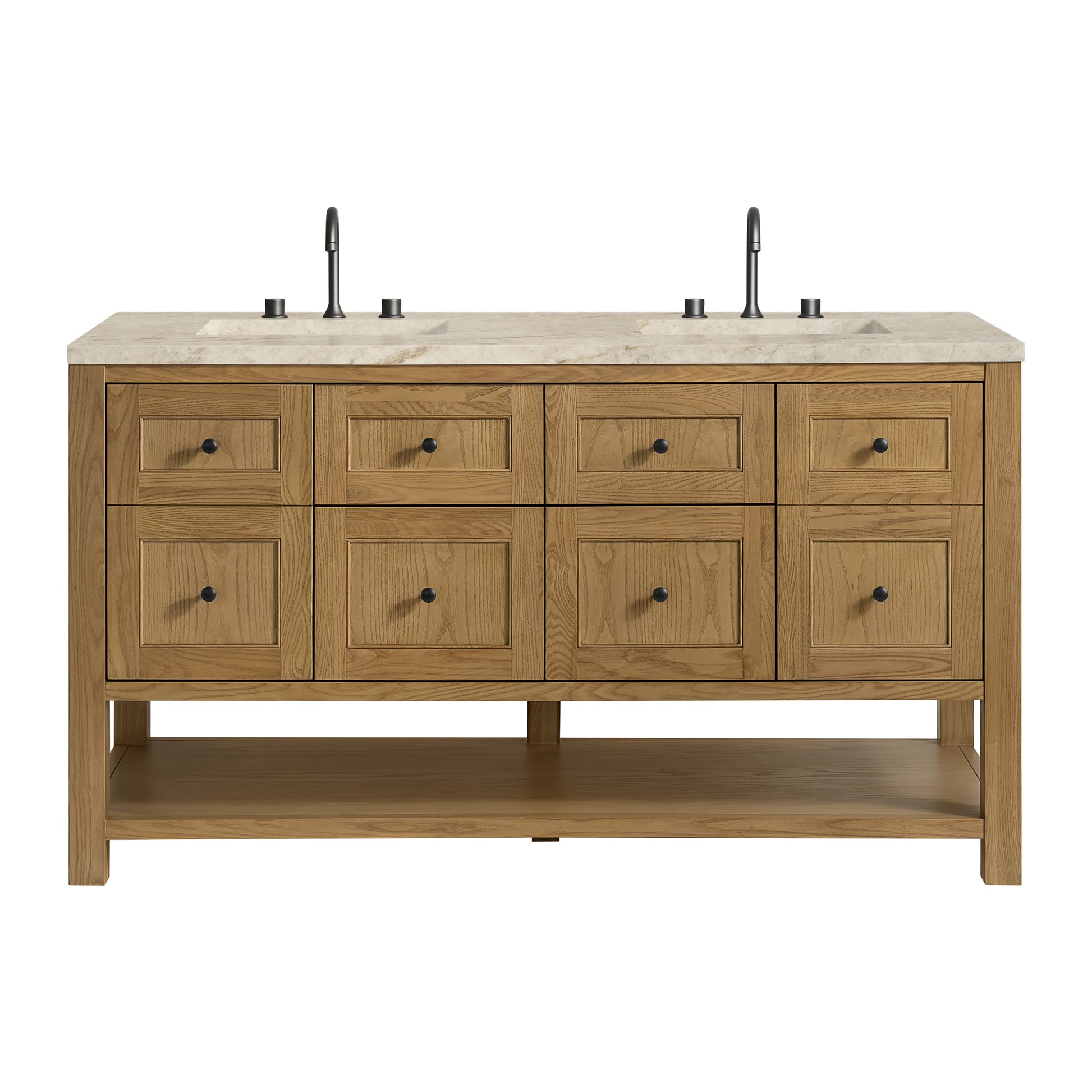 Renovate for Less Atlanta Breckenridge 60" Double Vanity, Light Natural Oak, w/ 3 CM Tajnar Eclos Top w/FreePower Wireless Charger