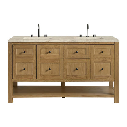 Breckenridge 60" Double Vanity, Light Natural Oak, w/ 3 CM Tajnar Eclos Top