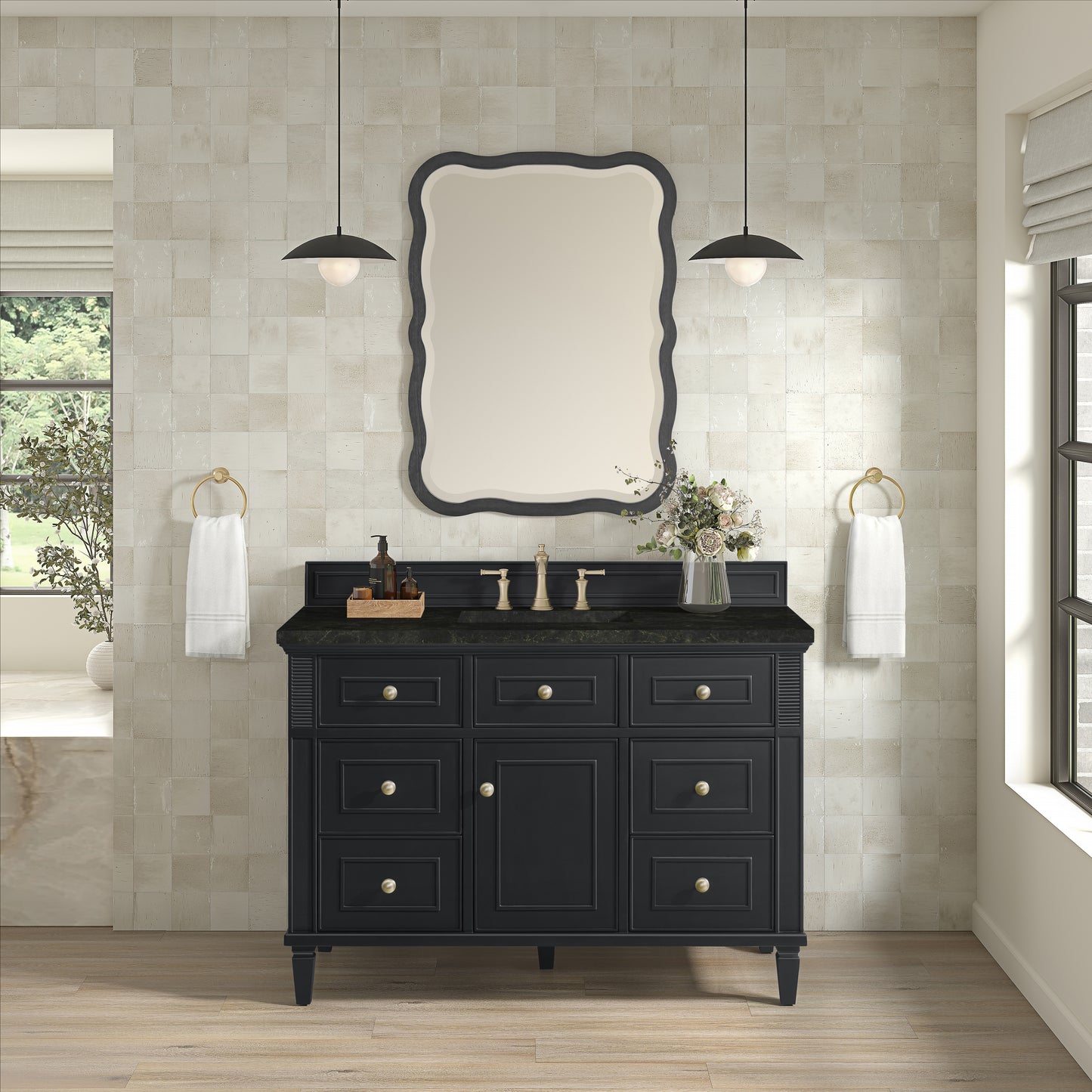 Renovate for Less Atlanta Lorelai 48" Single Vanity, Black Onyx, w/ 3 CM Phantome Eclos Top