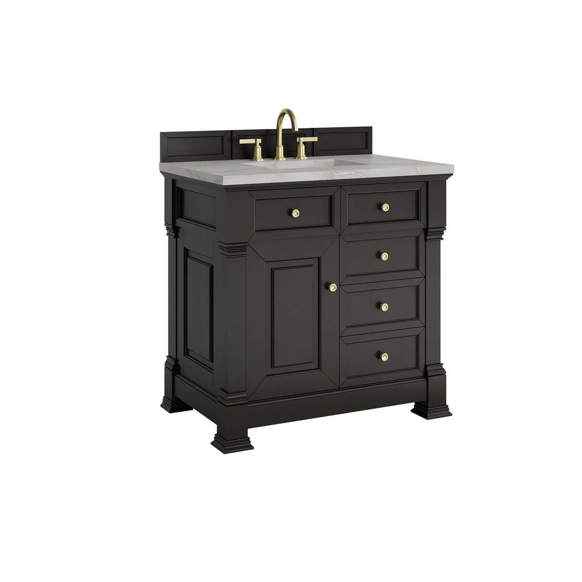 Brookfield 36" Single Vanity, Black Onyx w/ 3 CM Victorian Silver Silestone Top