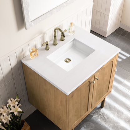 Renovate for Less Atlanta Laurent 30" Single Vanity, Light Natural Oak w/ 3 CM White Zeus Top