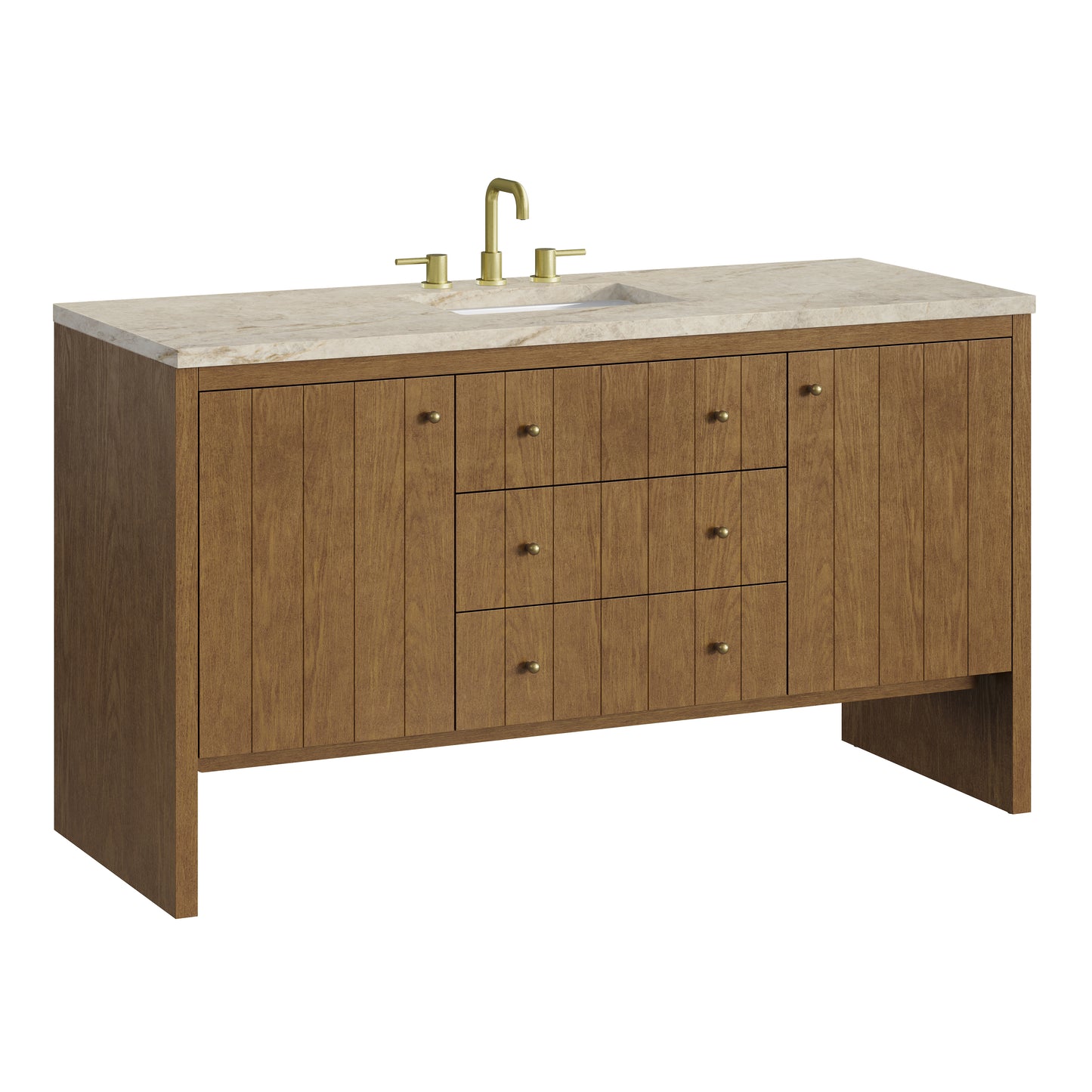 Renovate for Less Atlanta Hudson 60" Single Vanity, Honey Oak w/ 3 CM Tajnar Eclos Top