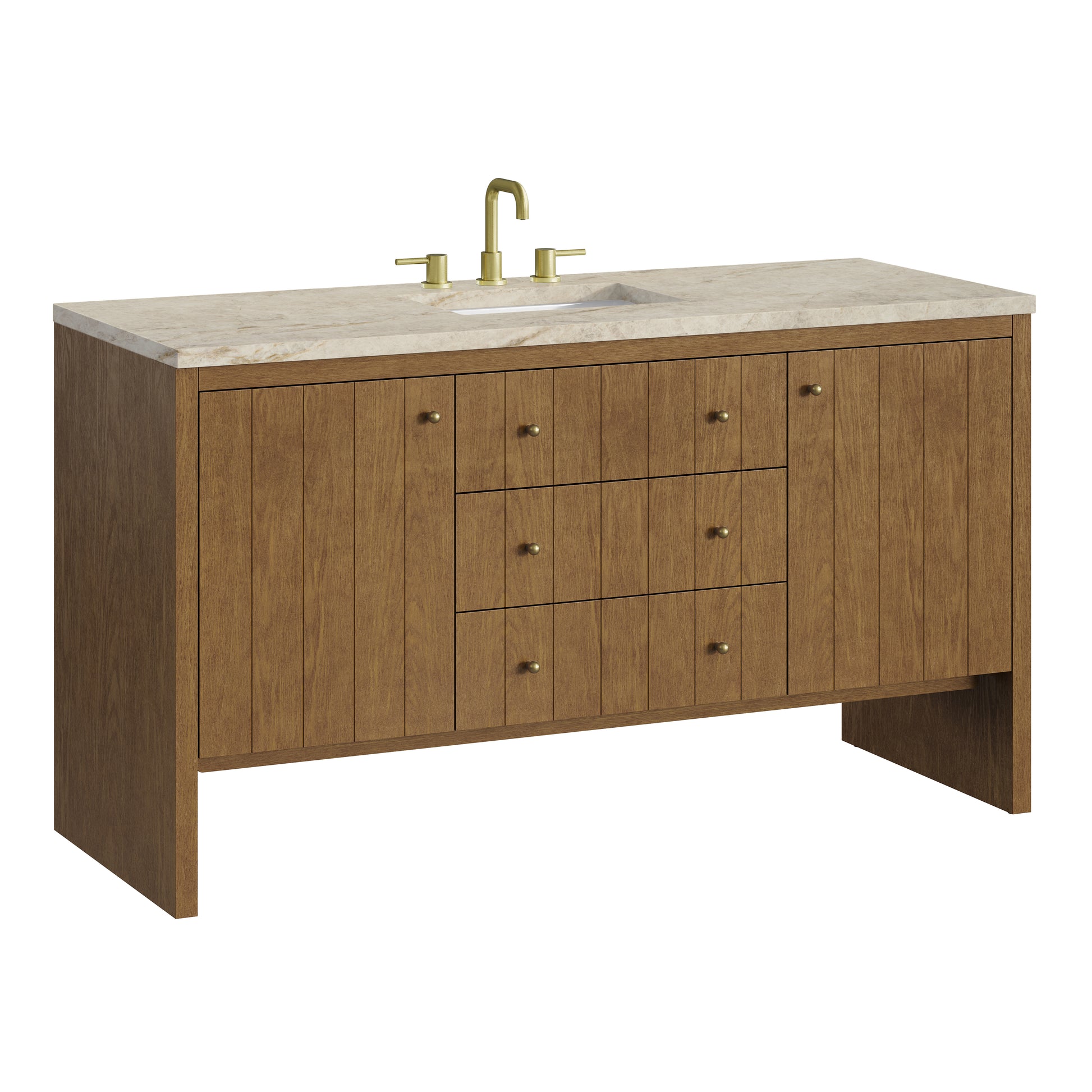 Renovate for Less Atlanta Hudson 60" Single Vanity, Honey Oak w/ 3 CM Tajnar Eclos Top