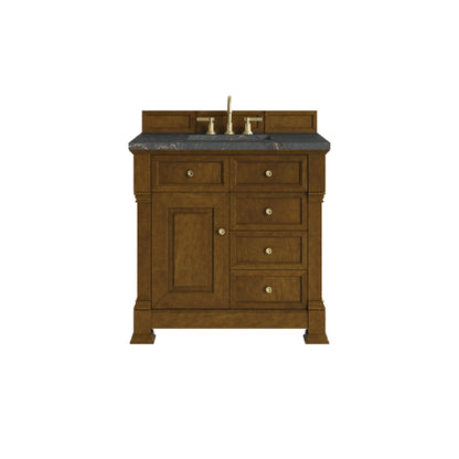 Renovate for Less Atlanta Brookfield 36" Single Vanity, Honey Oak w/ 3 CM Parisien Bleu Silestone Top