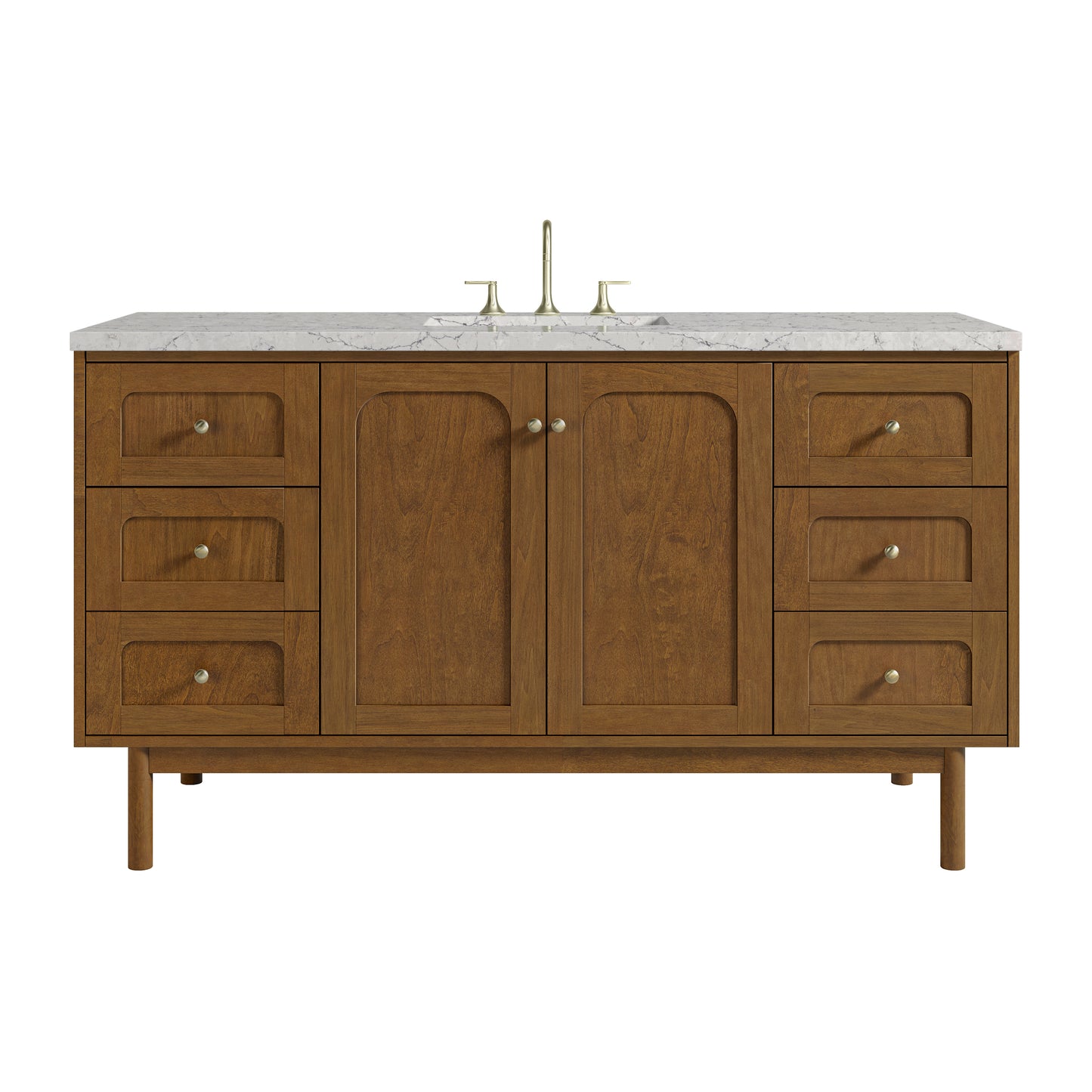 Renovate for Less Atlanta Laurent 60" Single Vanity, Honey Oak w/ 3 CM Eternal Jasmine Pearl Silestone Top