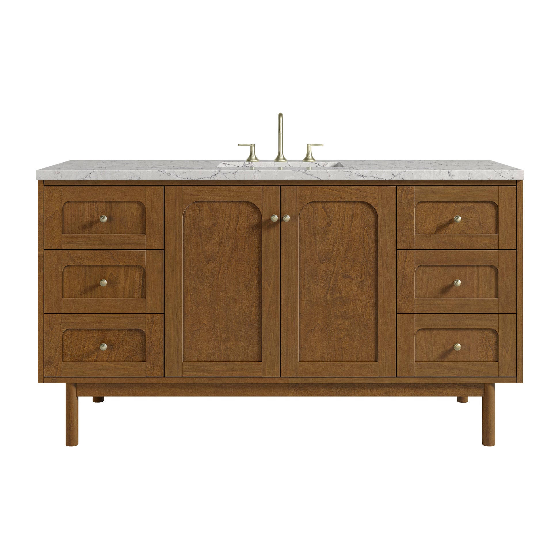 Renovate for Less Atlanta Laurent 60" Single Vanity, Honey Oak w/ 3 CM Eternal Jasmine Pearl Silestone Top