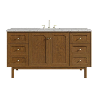 Laurent 60" Single Vanity, Honey Oak w/ 3 CM Eternal Jasmine Pearl Silestone Top