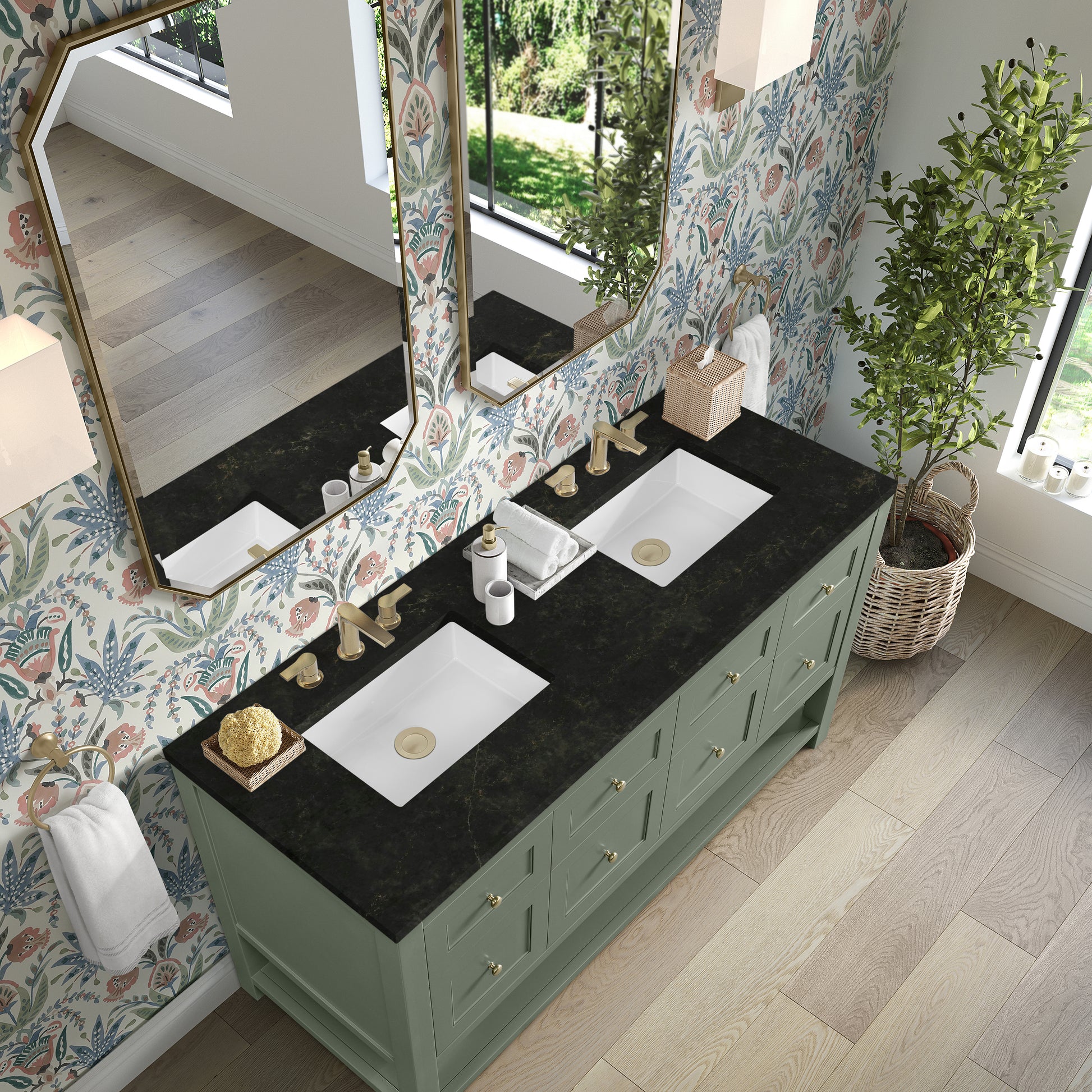 Renovate for Less Atlanta Breckenridge 60" Double Vanity, Smokey Celadon, w/ 3 CM Phantome Eclos Top