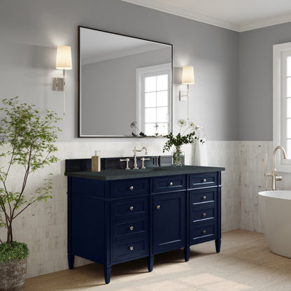 Renovate for Less Atlanta Brittany 60" Single Vanity, Victory Blue w/ 3 CM Charcoal Soapstone Silestone Top