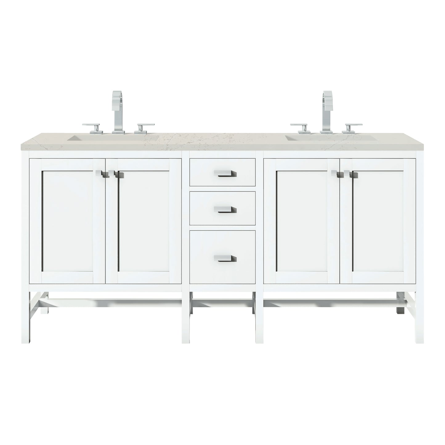 Renovate for Less Atlanta Addison 72" Double Vanity, Glossy White, w/ 3 CM Siberian Silestone Top