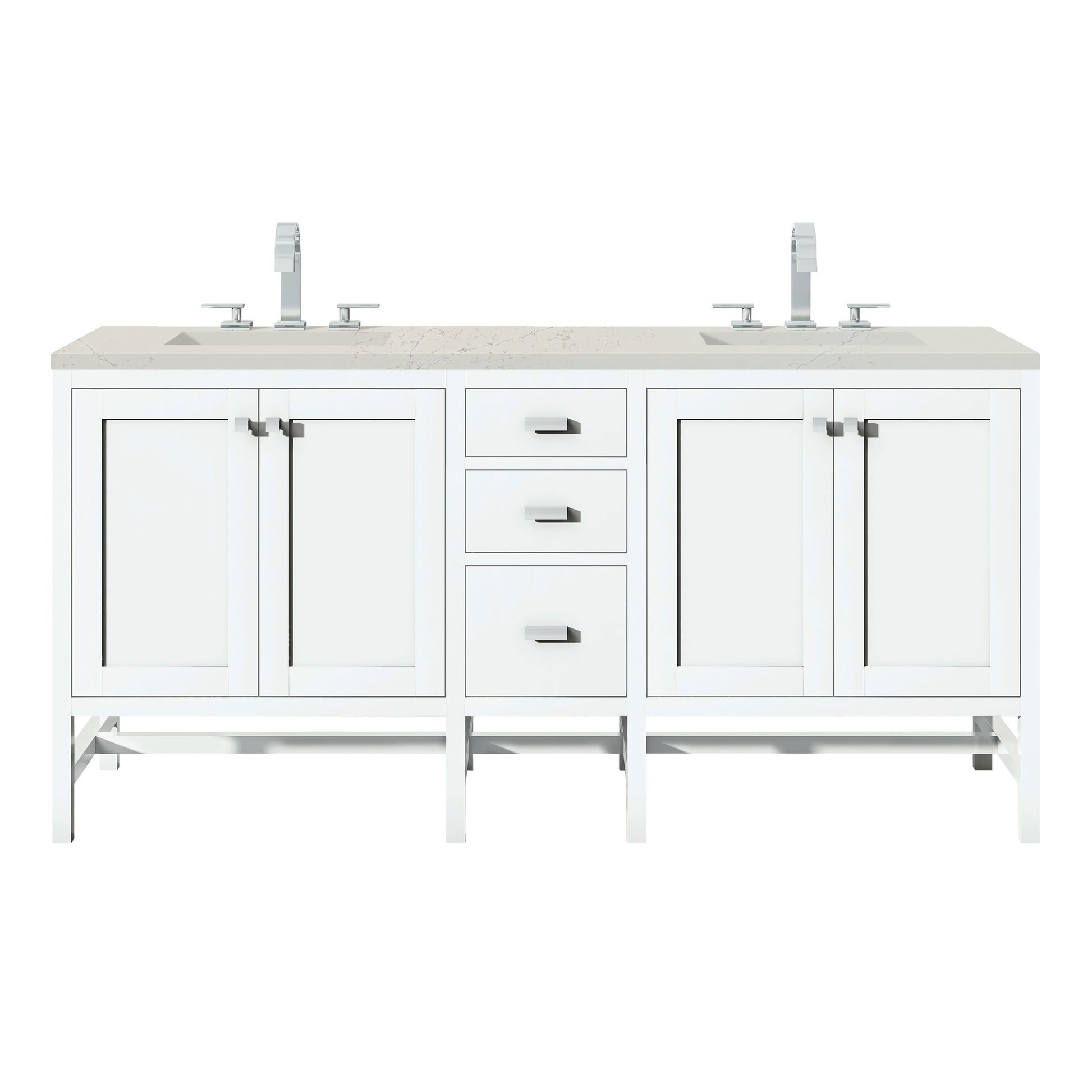 Renovate for Less Atlanta Addison 72" Double Vanity, Glossy White, w/ 3 CM Siberian Silestone Top