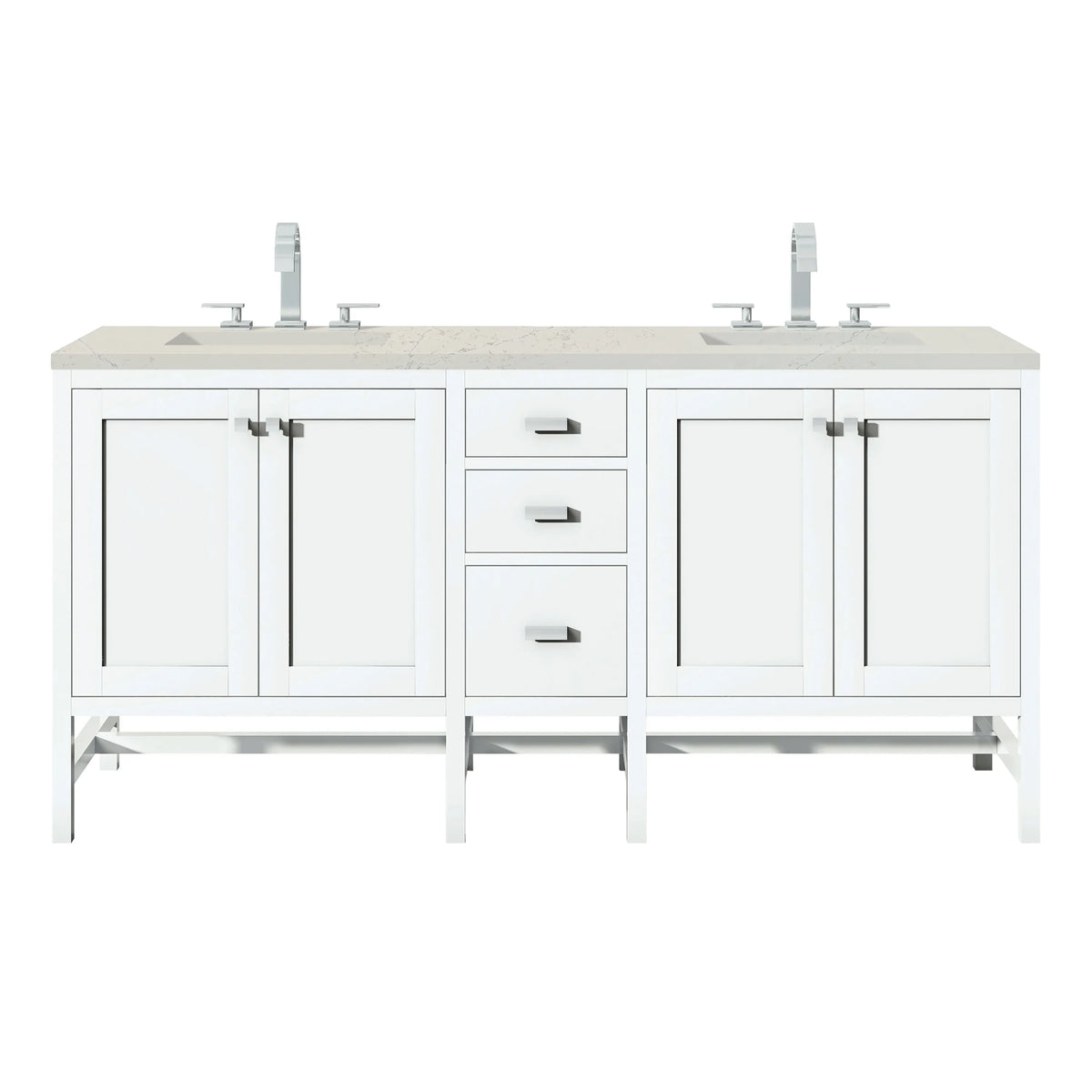 Addison 72" Double Vanity, Glossy White, w/ 3 CM Siberian Silestone Top