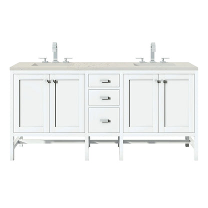 Addison 72" Double Vanity, Glossy White, w/ 3 CM Siberian Silestone Top