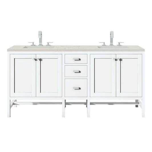 Addison 72" Double Vanity, Glossy White, w/ 3 CM Siberian Silestone Top