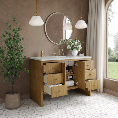 Renovate for Less Atlanta Hudson 48" Single Vanity, Light Natural Oak w/ 3 CM Lime Delight Top