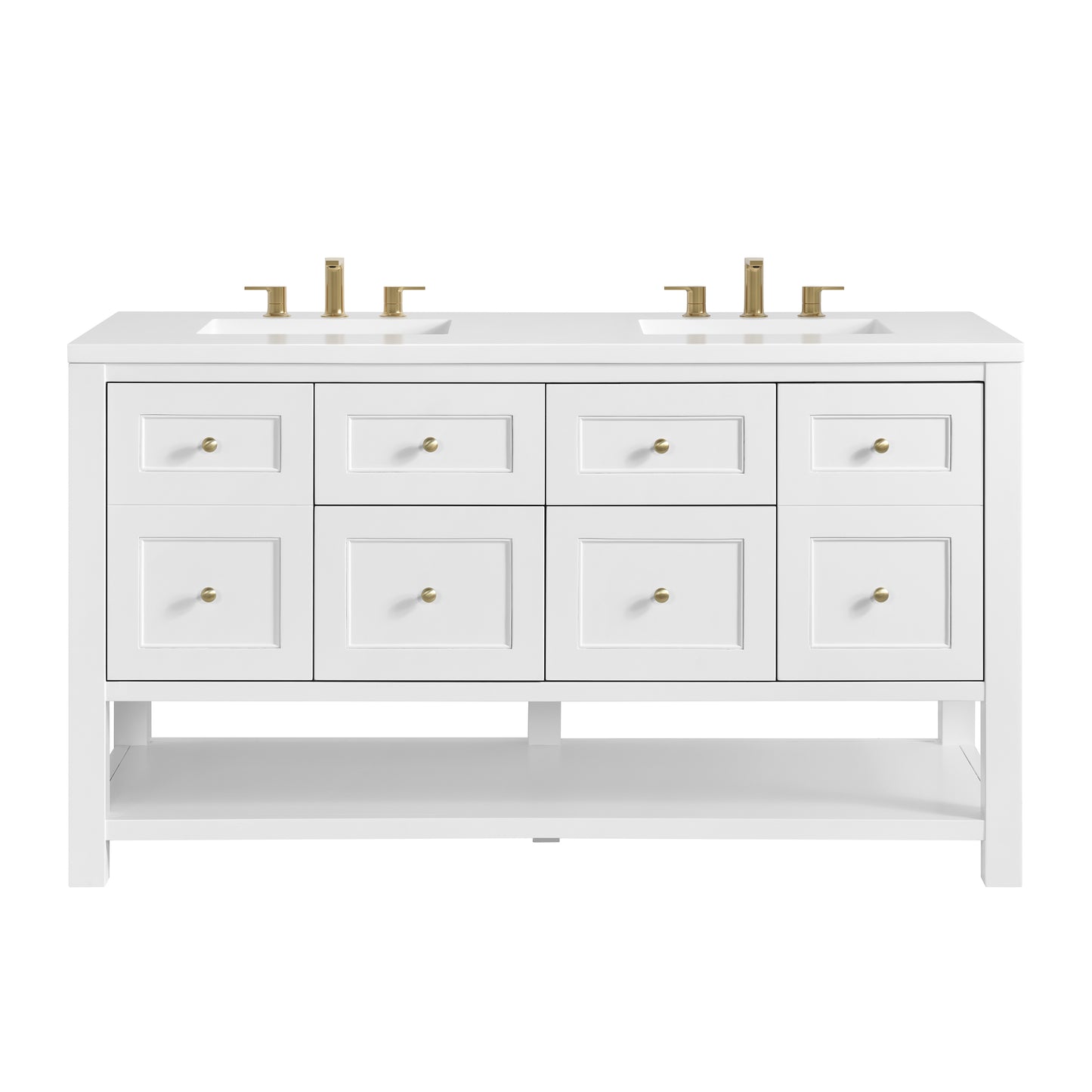 Renovate for Less Atlanta Breckenridge 60" Double Vanity, Bright White, w/ 3 CM White Zeus Quartz Top