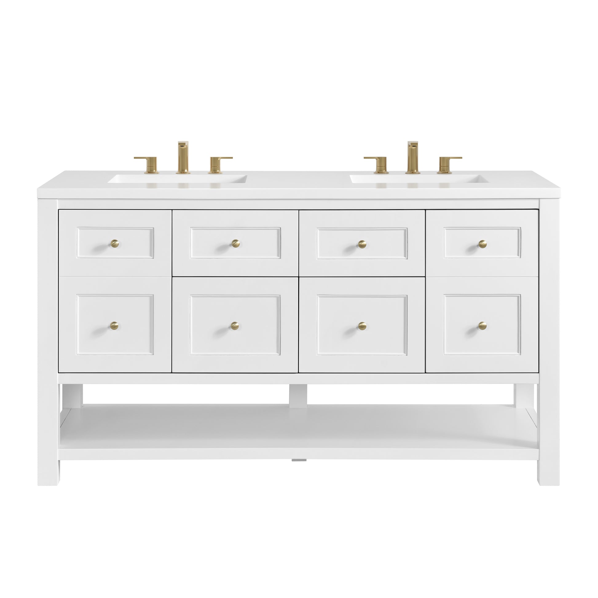 Renovate for Less Atlanta Breckenridge 60" Double Vanity, Bright White, w/ 3 CM White Zeus Quartz Top