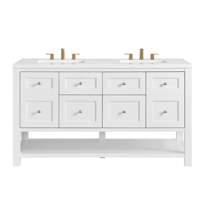 Renovate for Less Atlanta Breckenridge 60" Double Vanity, Bright White, w/ 3 CM White Zeus Quartz Top