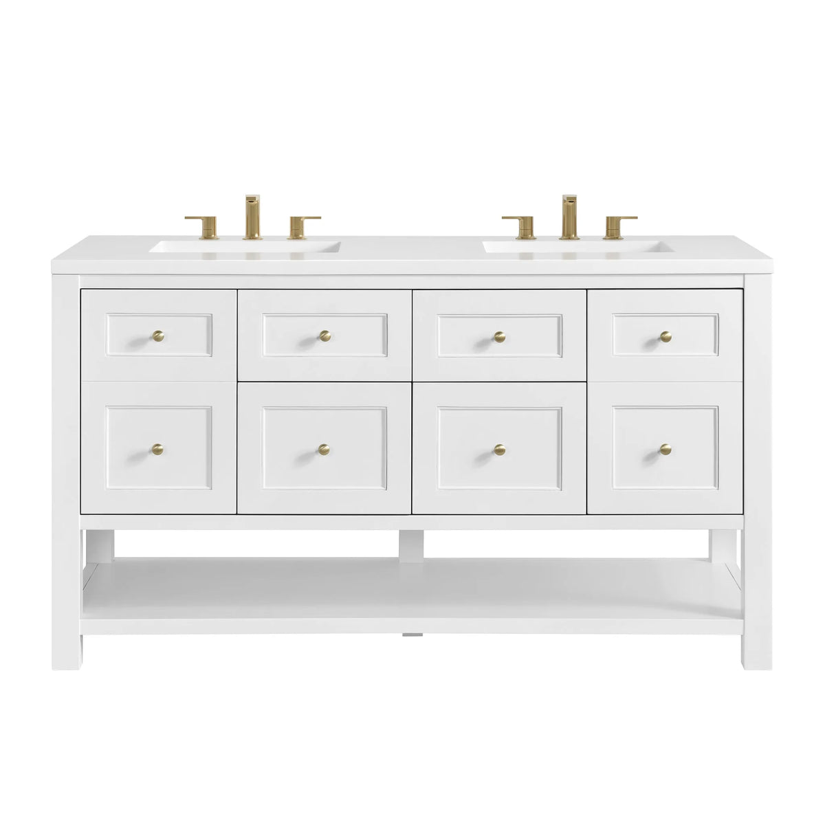 Breckenridge 60" Double Vanity, Bright White, w/ 3 CM White Zeus Quartz Top
