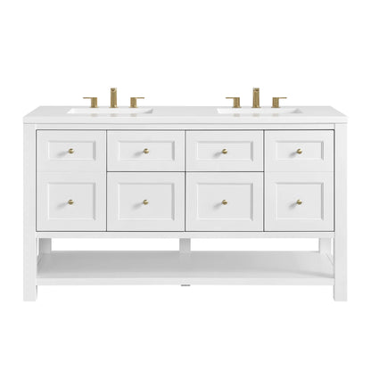 Breckenridge 60" Double Vanity, Bright White, w/ 3 CM White Zeus Quartz Top