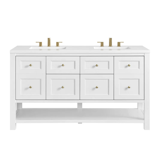 Breckenridge 60" Double Vanity, Bright White, w/ 3 CM White Zeus Quartz Top
