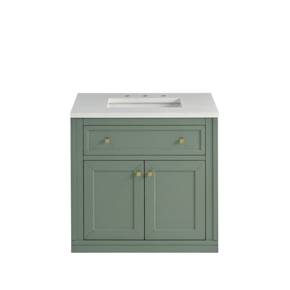 Renovate for Less Atlanta Chicago 30" Single Vanity, Smokey Celadon, w/ 3 CM White Zeus Silestone® Top