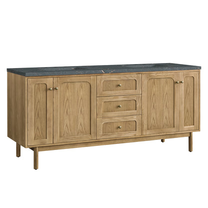 Renovate for Less Atlanta Laurent 72" Double Vanity, Light Natural Oak w/ 3 CM Parisien Bleu Top w/FreePower Wireless Charger
