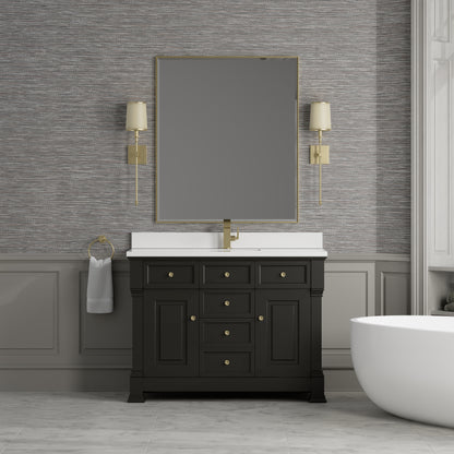 Renovate for Less Atlanta Brookfield 48" Single Vanity, Black Onyx w/ Single Hole 3 CM White Zeus Silestone Top & Backsplash