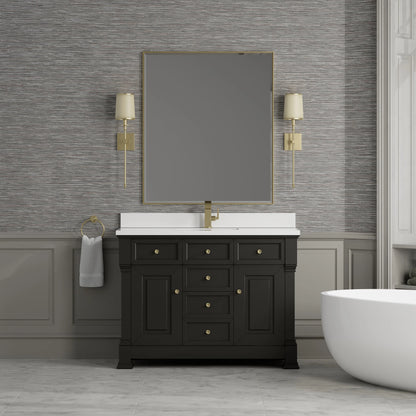 Brookfield 48" Single Vanity, Black Onyx w/ Single Hole 3 CM White Zeus Silestone Top & Backsplash
