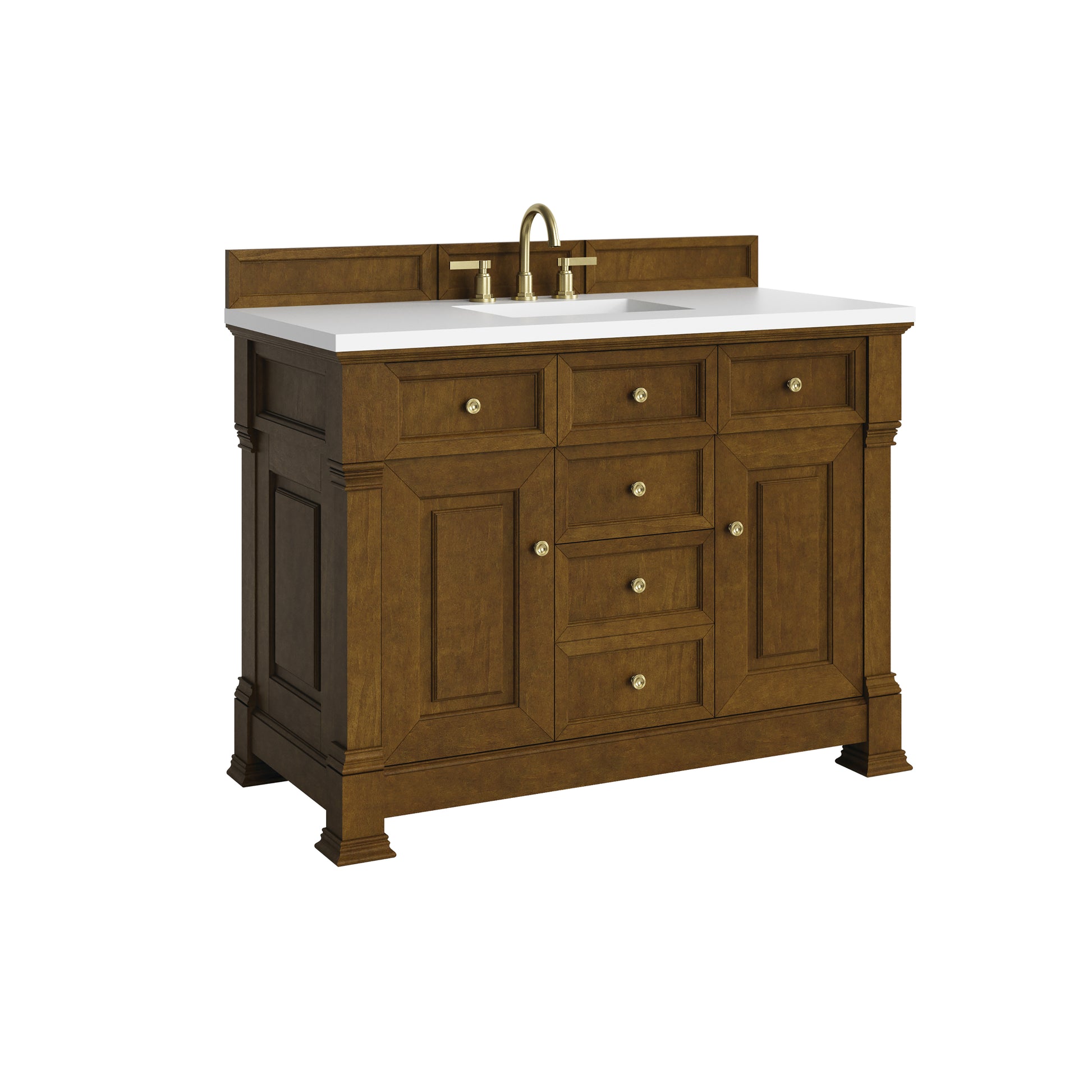 Renovate for Less Atlanta Brookfield 48" Single Vanity, Honey Oak,  w/ 3 CM White Zeus Silestone Top