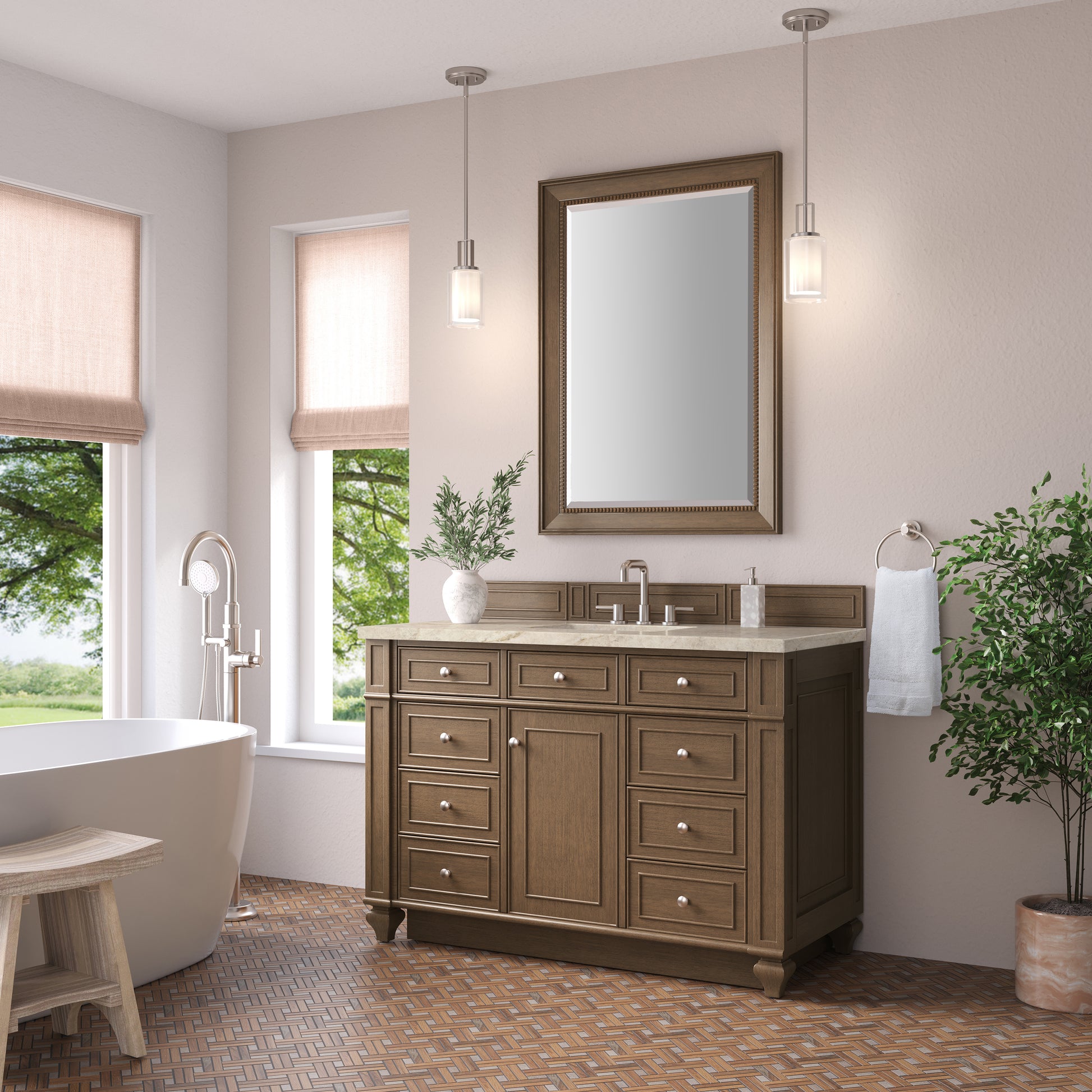 Renovate for Less Atlanta Bristol 48" Single Vanity, Saddle Brown, w/ 3 CM Tajnar Eclos Top