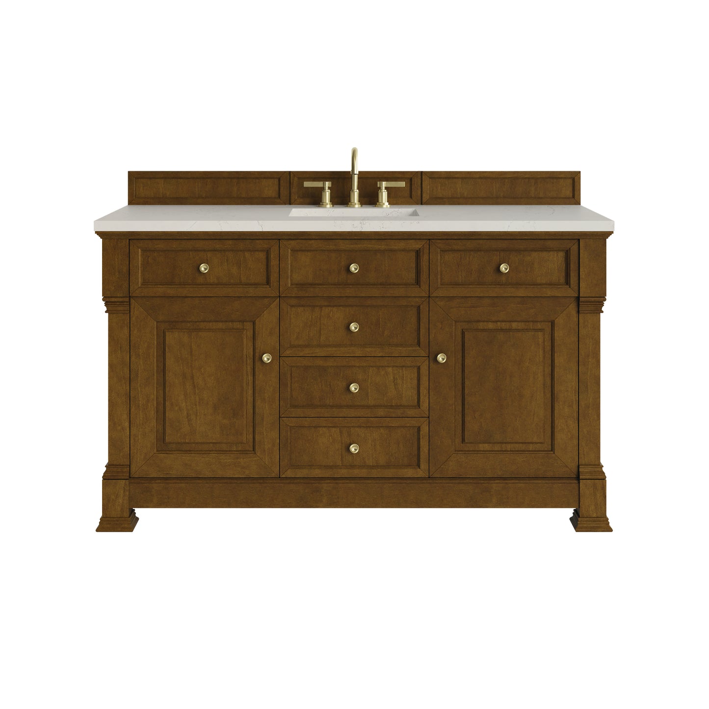 Renovate for Less Atlanta Brookfield 60" Single Vanity, Honey Oak, w/ 3 CM Siberian Silestone Top w/FreePower Wireless Charger
