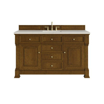 Renovate for Less Atlanta Brookfield 60" Single Vanity, Honey Oak, w/ 3 CM Siberian Silestone Top w/FreePower Wireless Charger