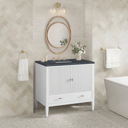 Myrrin 36" Vanity, Bright White w/ 3 CM Charcoal Soapstone Silestone Top